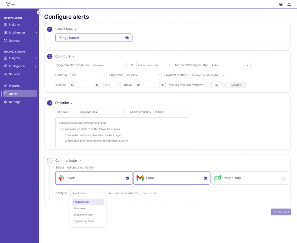 Configure alert